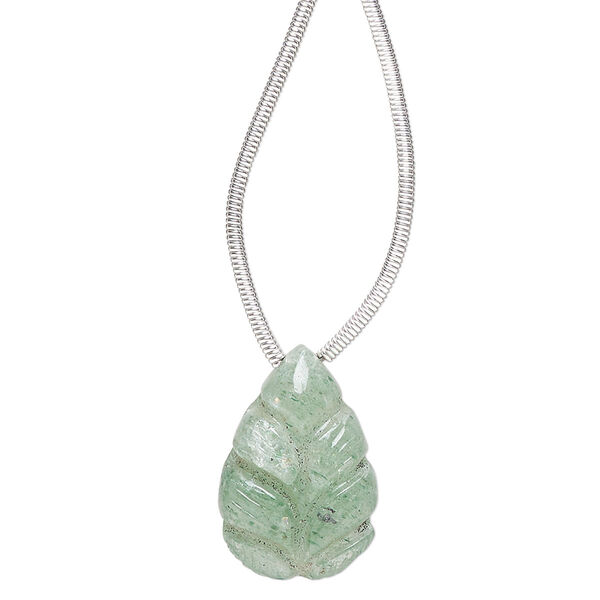 Green aventurine 1pkg1, hand-cut top-drilled carved leaf bead natural 18x12mm image number 0