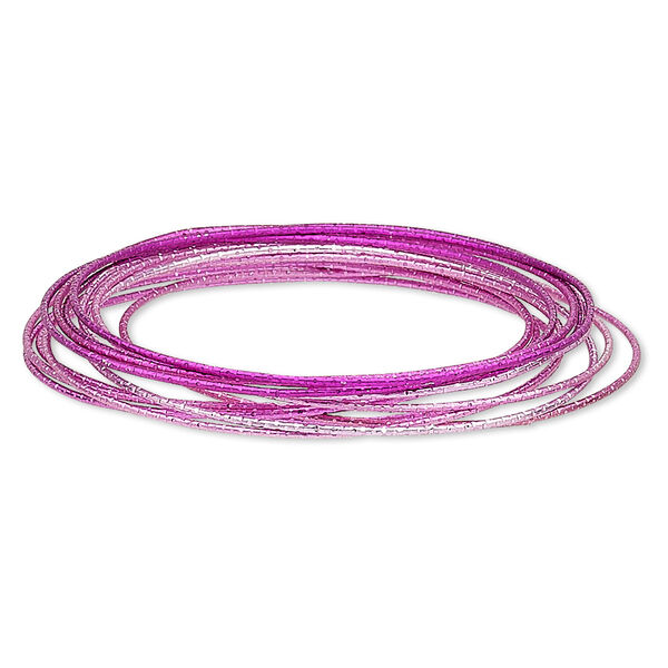 Bracelet, bangle, steel, light magenta / magenta / dark magenta, 1mm wide, 8-1/2 inches. Sold per 12-piece set. image number 0