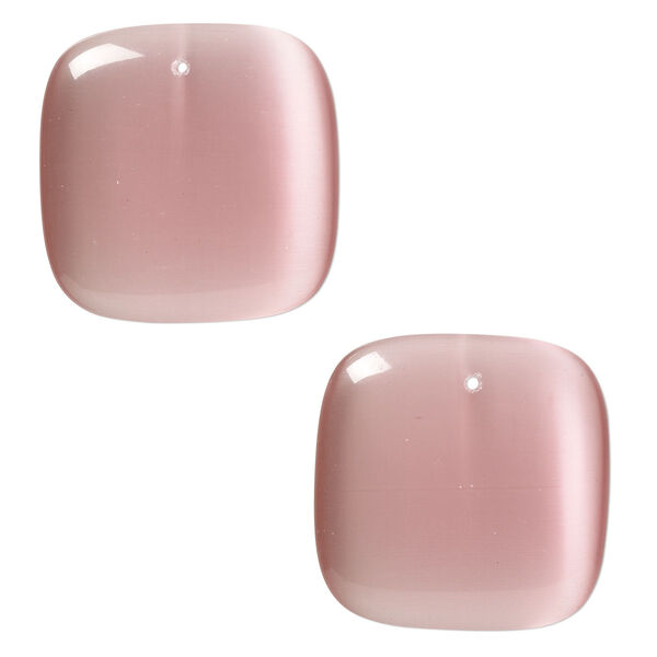Focal, cat's eye glass (fiber optic glass), light pink, 34mm top-drilled square. Sold per pkg of 2. image number 0
