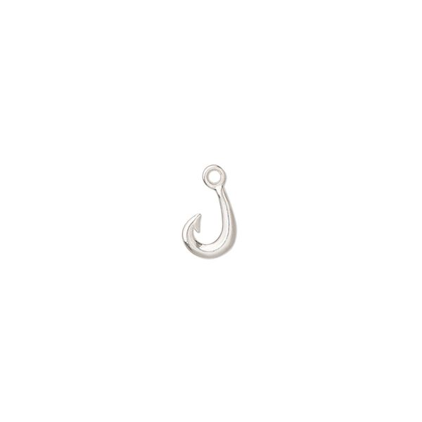Charm Amoracast® 1pkg1 sterling silver, 7x6mm 2-sided Maori fish hook image number 0