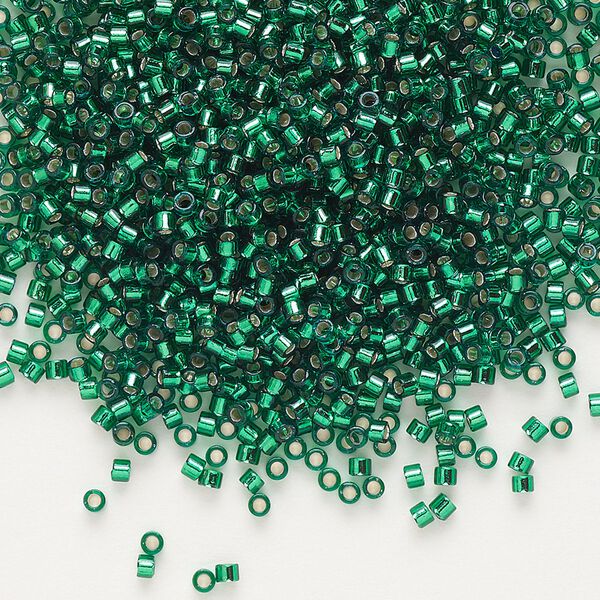 Seed bead, Delica®, glass, pkg/50g, #11 round, transparent silver-lined emerald (DB-0605). image number 0