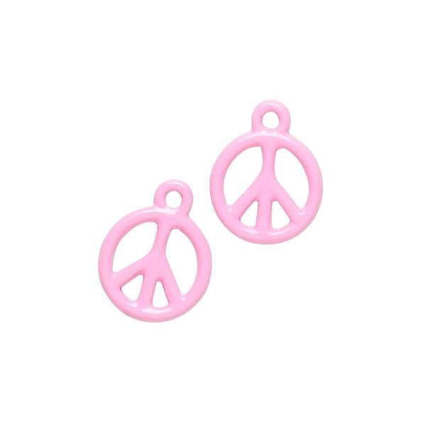 Charm, pewter (tin-based alloy) with enamel, dark pink, 12mm double-sided round peace sign. Sold per pkg of 2. image number 0