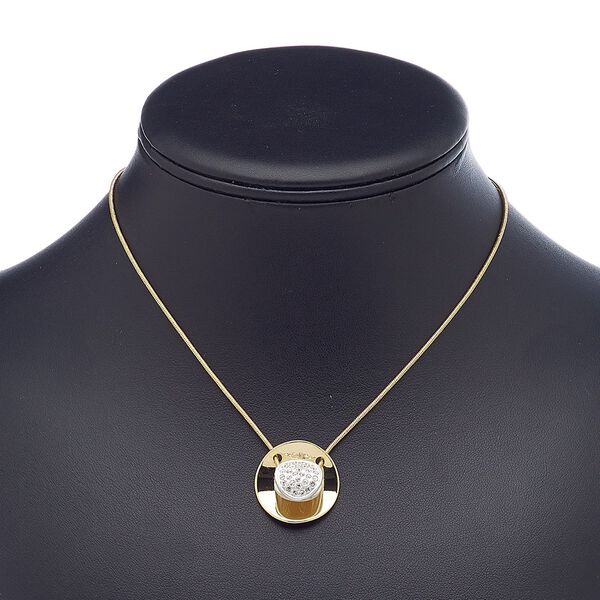 Necklace, Czech glass rhinestone / gold-finished "pewter" (zinc-based alloy) / brass / silver-plated brass, clear, 23mm matte and shiny wavy round, 16 inches with 3-inch extender chain and lobster claw clasp. Sold individually. image number 0