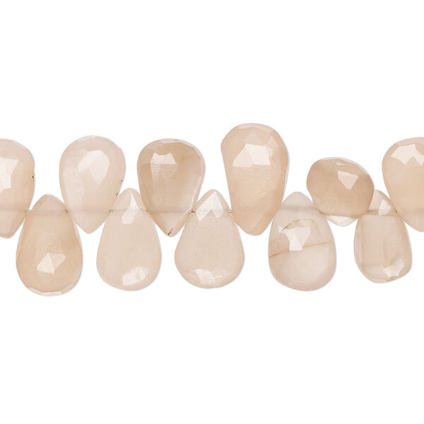 Peach moonstone 1pkg1, hand-cut top-drilled faceted puffed teardrop bead natural 8 inch 8x6mm-12x8mm image number 0