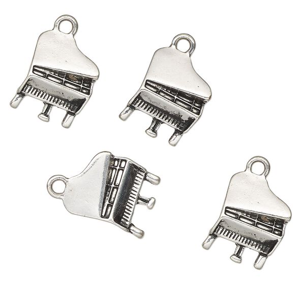 Charm, antique silver-finished "pewter" (zinc-based alloy), 17x14mm piano. Sold per pkg of 4. image number 0