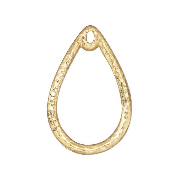 Drop, TierraCast®, "Hammertone" collection, gold-plated pewter (tin-based alloy), 31x20mm hammered open teardrop. Sold per pkg of 2. image number 0