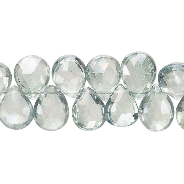 Quartz crystal 1pkg1, hand-cut top-drilled faceted puffed teardrop bead 7 inch 10x7mm-14x8mm image number 0