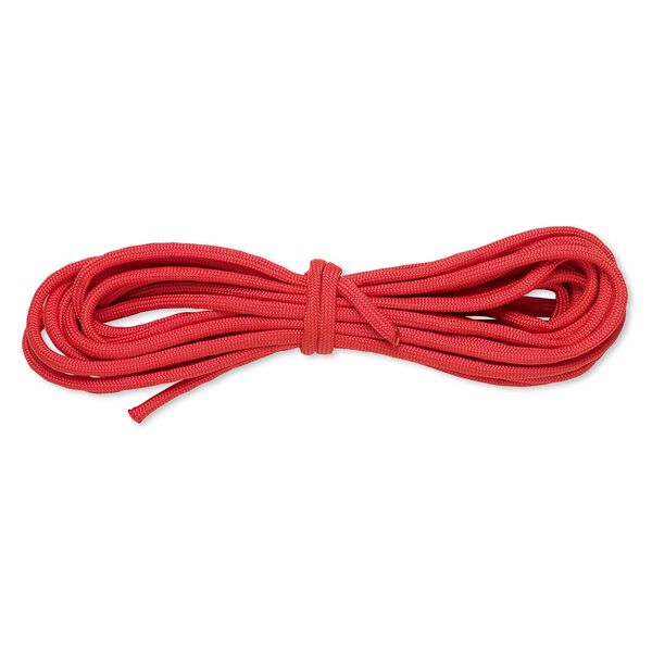 Cord, nylon parachute, red, 4mm round, 550-pound test. Sold per pkg of 16 feet. image number 0