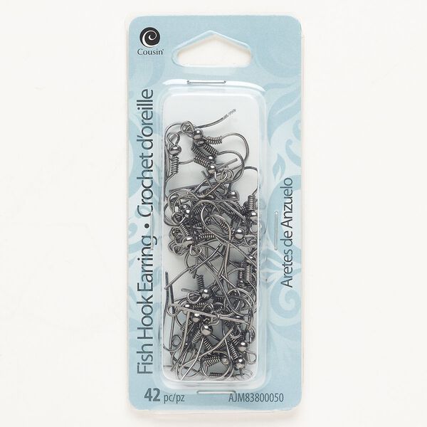 Ear wire fishhook 1pkg42, 18mm / 4mm coil / 3mm ball / open loop, gunmetal-finished steel 21 pair image number 0