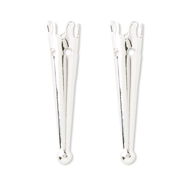 Bolo tip, silver-plated brass, 33x7.5mm plain. Sold per pkg of 10. image number 0