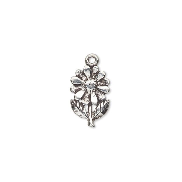 Charm, antiqued sterling silver, 15x10mm single-sided flower. Sold individually. image number 0