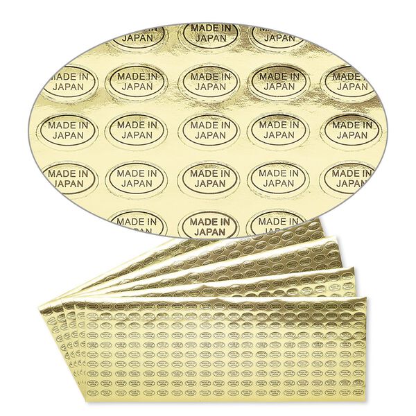 Adhesive label, paper, gold and black, 1/2 x 5/16 inch oval with "MADE IN JAPAN." Sold per pkg of 1,000. image number 0