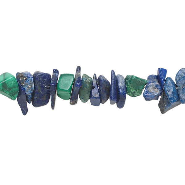 Bead 1pk lapis lazuli and malachite, natural, medium chip 32 inch image number 0