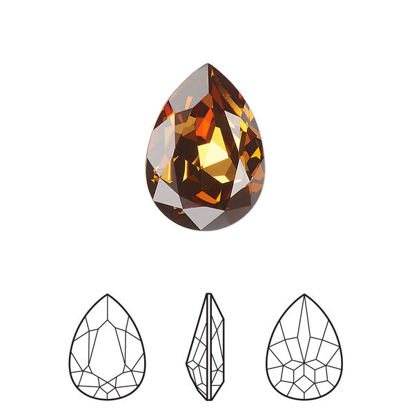 Fancy stone 6pk light amber foil back, Crystal Passions® 18x13mm pear 4320 image number 0