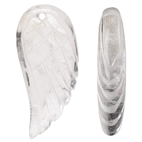 Quartz crystal 1pkg1, hand-cut top-drilled 2-sided wing focal natural 38x18mm-40x19mm image number 0