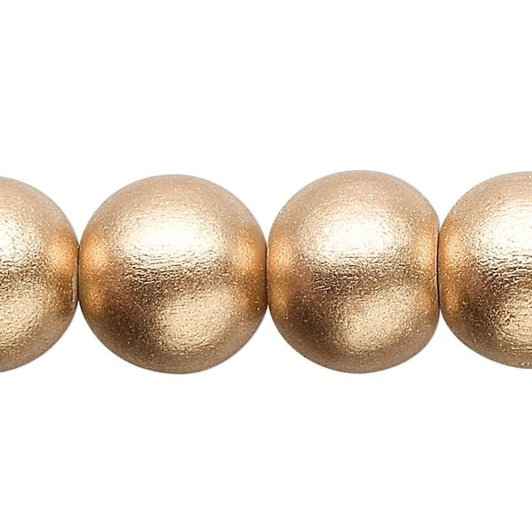 Bead, painted Taiwanese cheesewood (coated), metallic gold, 14-16mm round. Sold per 15-1/2" to 16" strand. image number 0