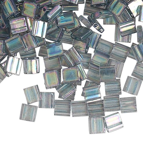Seed bead, TILA®, glass, pkg/40g, 5mm full tila square, translucent rainbow luster dark grey, (TL-2440D). image number 0