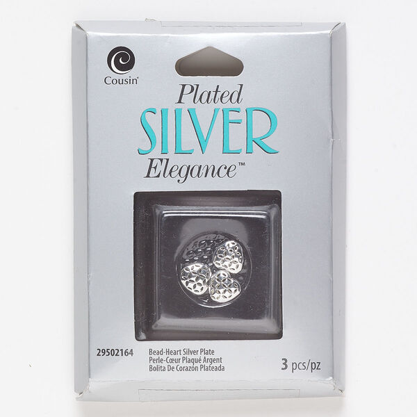 Bead, lacquer and silver-plated brass, 8.5mm heart with cutout design. Sold per pkg of 3. image number 0