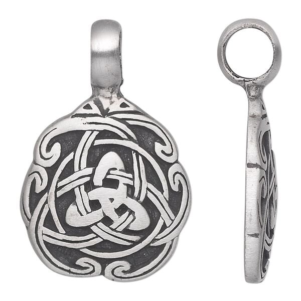 Pendant, Powerful Pewter Pendants, antiqued pewter (tin-based alloy), 39x25mm single-sided Celtic knot design. Sold individually. image number 0