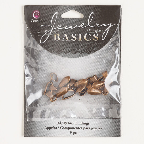 Bail, ice-pick, brass, pkg/9, 11x5mm shield with 8.2mm grip length, copper finish. image number 0