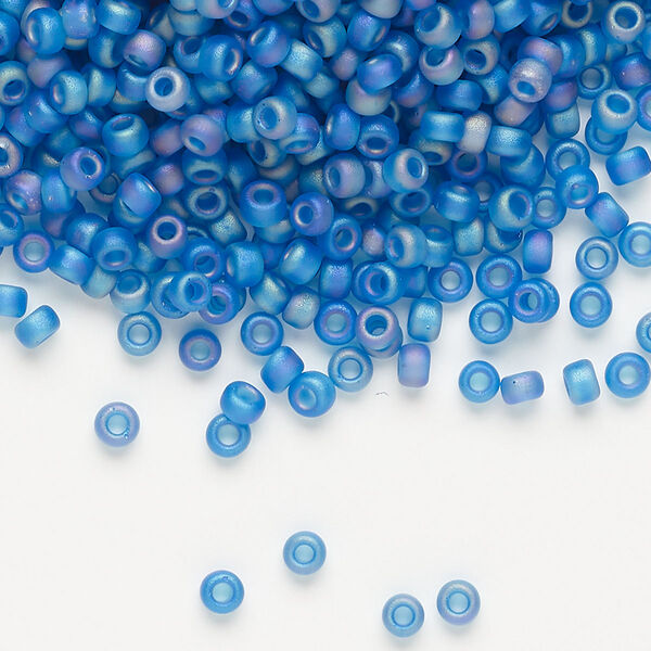 Seed bead, Miyuki, glass, pkg/50g, #8 rocaille, translucent matte rainbow Capri blue (RR-149FR). image number 0