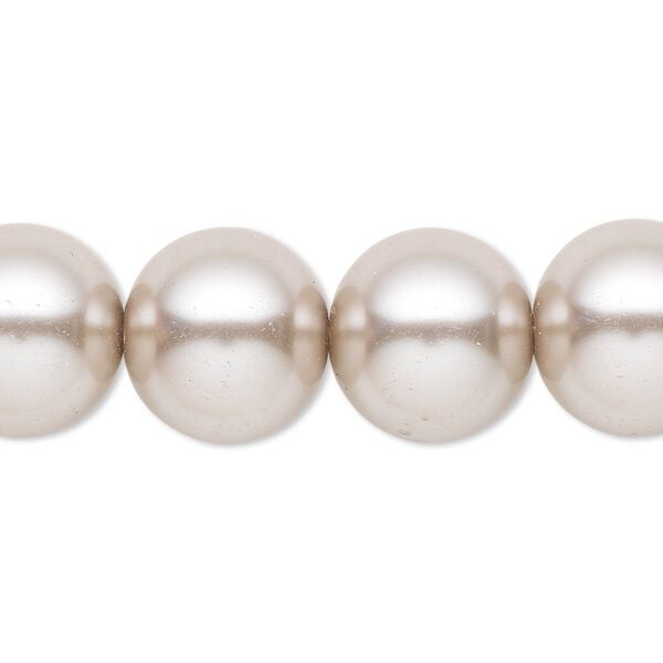 Bead, crystal pearl, beige, 14mm round. Sold per 15-1/2" to 16" strand, approximately 25 beads. image number 0