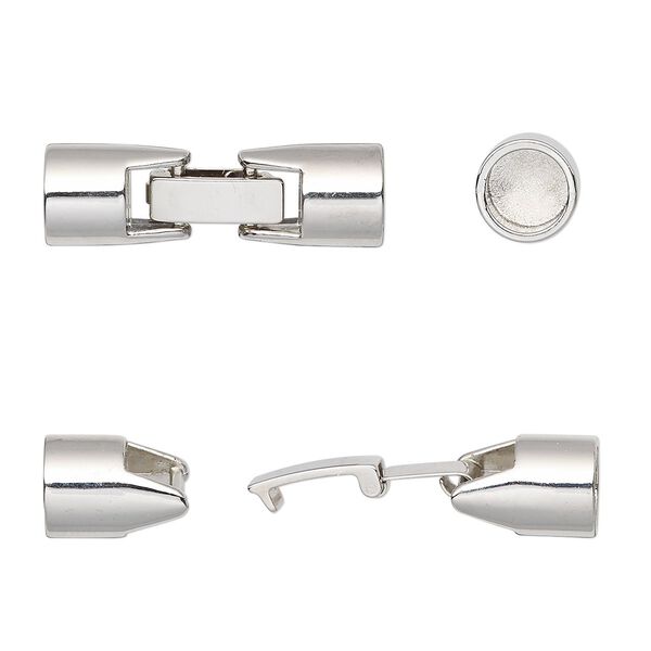 Clasp, fold-over, imitation rhodium-plated "pewter" (zinc-based alloy), 33x10mm with glue-in ends, 7.5mm inside diameter. Sold individually. image number 0