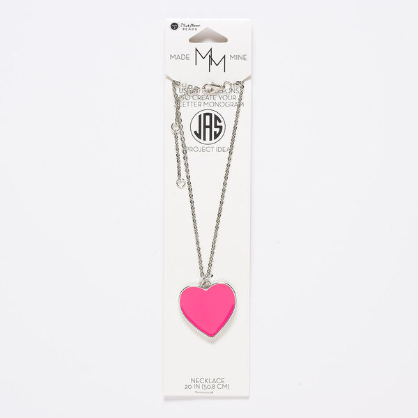 Necklace, enamel / silver-finished "pewter" (zinc-based alloy) / steel, pink, 30mm heart, 20 inches with 2-inch extender chain and lobster claw clasp. Sold individually. image number 0