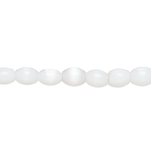 Bead, fiber optic glass, pkg/14 inch, opaque white, 6x4mm center-drilled oval. image number 0