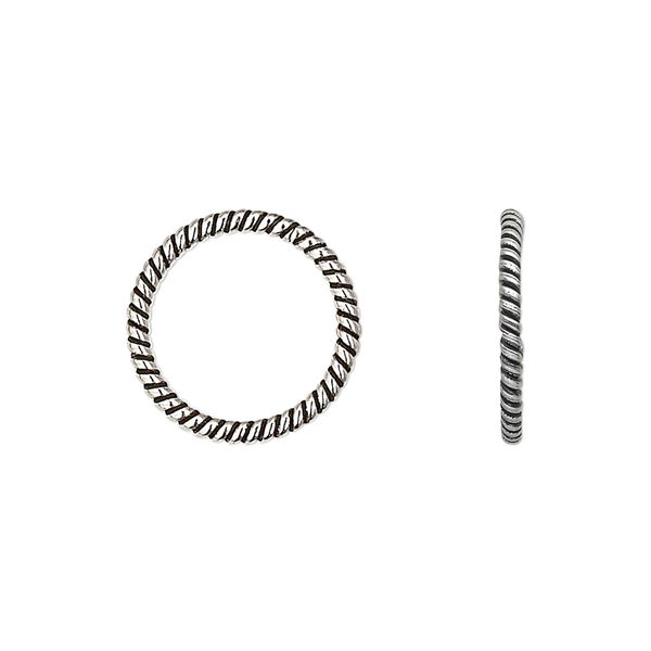 Jump ring, sterling silver, 16mm soldered twisted round, 13.5mm inside diameter, 15 gauge. Sold individually. image number 0