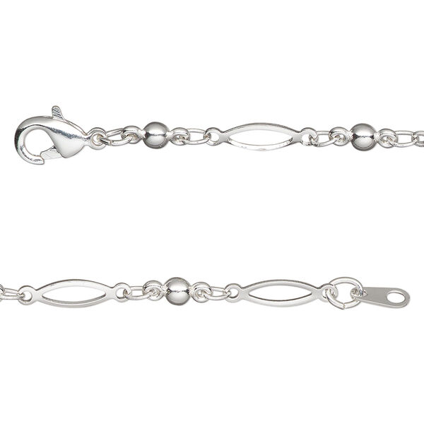 Chain, silver-plated brass, 3mm open oval and link, 18 inches with lobster claw clasp. Sold individually. image number 0