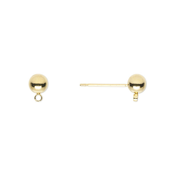 Earstud, gold-finished brass and stainless steel, 5mm ball with closed loop. Sold per pkg of 5 pairs. image number 0