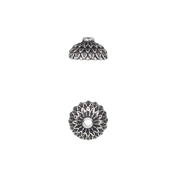 Bead cap, TierraCast®, antique silver-plated pewter (tin-based alloy), 9.5mm round with acorn cap design, fits 8mm bead. Sold per pkg of 2. image number 0