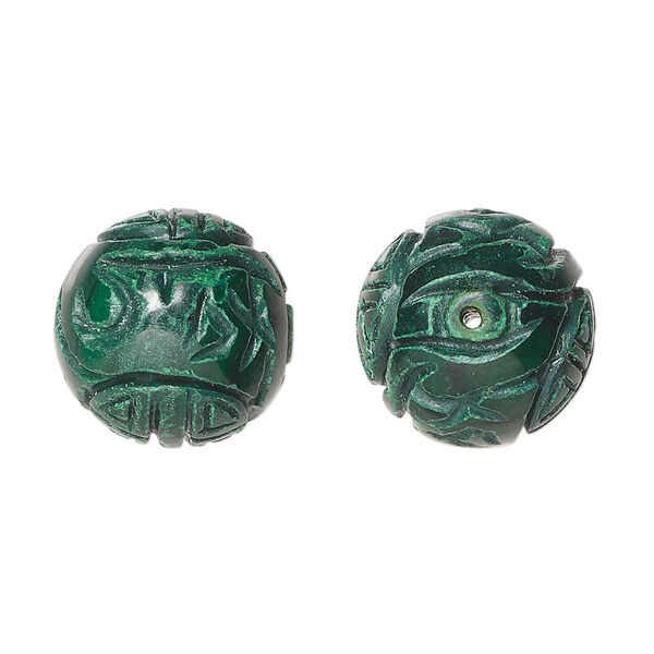 Malachite 1pkg1, hand-cut carved round bead natural 16mm image number 0