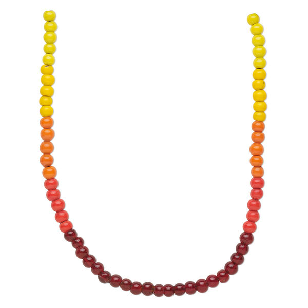 Bead, glass, transparent to opaque shaded red / yellow / orange, 6mm round. Sold per pkg of four 14-inch strands, approximately 230 beads. image number 0