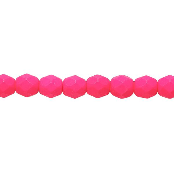 Bead, Preciosa, Czech painted fire-polished glass, matte neon pink, 6mm faceted round. Sold per 8-inch strand, approximately 35 beads. image number 0