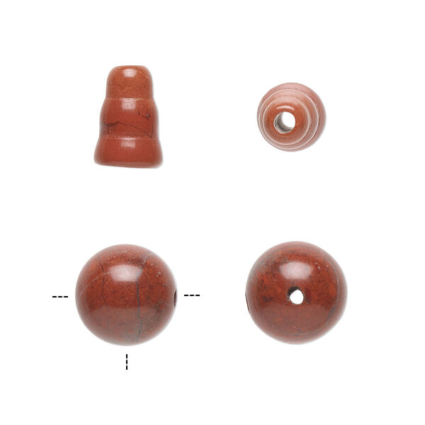 Red jasper 2pkg2, T-drilled round / cone bead natural 10mm / 9x7mm image number 0