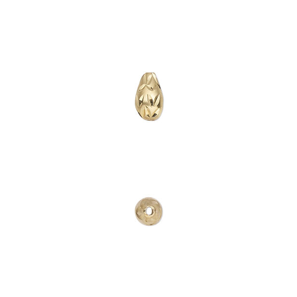 Bead, gold-plated sterling silver, 7x4mm diamond-cut teardrop. Sold individually. image number 0