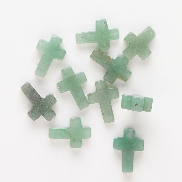 Green aventurine 1pkg10, half-drilled cross drop natural 14x10mm-18x12mm image number 0