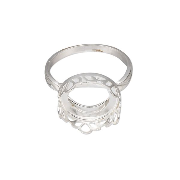 Ring, sterling silver, 15.5mm round with petal edge and 14mm round cabochon bezel setting, size 9. Sold individually. image number 0