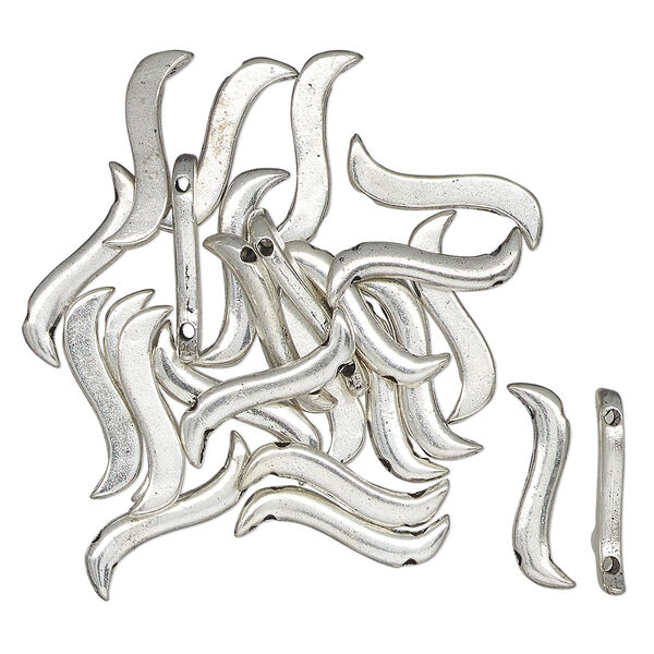 Spacer, antique silver-finished "pewter" (zinc-based alloy), 18x6mm curve, fits up to 13.5mm round beads. Sold per pkg of 25. image number 0