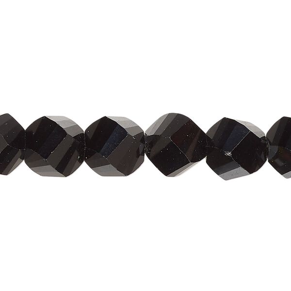 Bead, glass, opaque black, 10mm faceted helix. Sold per 7-inch strand, approximately 20 beads. image number 0