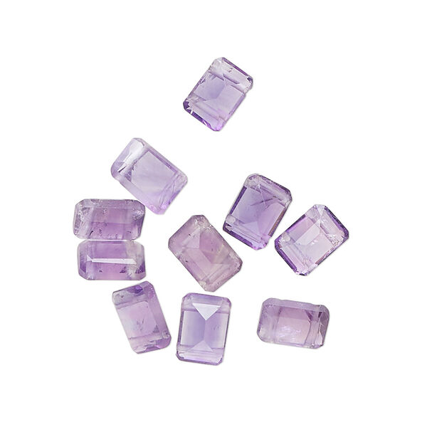 Amethyst 1pkg10, hand-cut double-drilled faceted emerald-cut bead natural 7x5mm image number 0