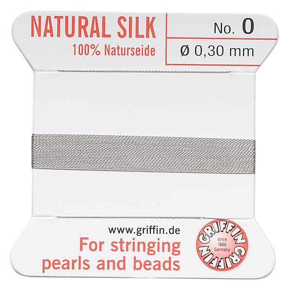 Thread, Griffin, silk, grey, size #0. Sold per 2-meter card (approximately 78 inches). image number 0