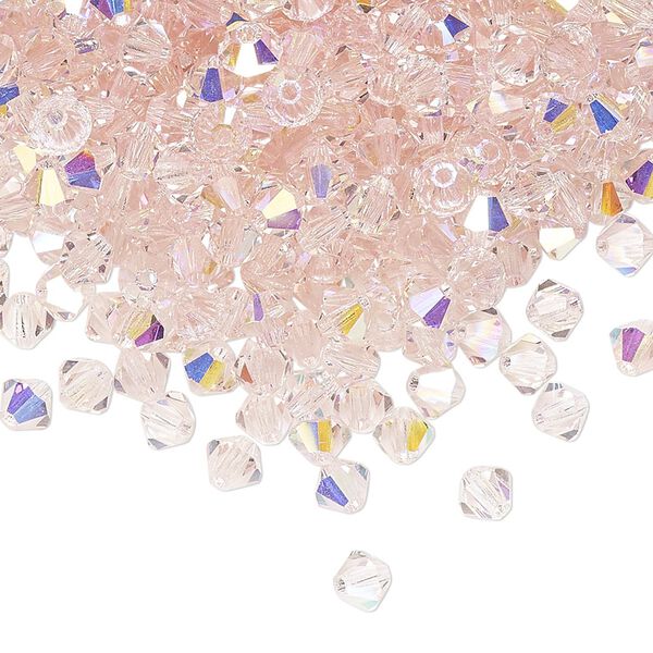 Bead 144pk light rose AB, Preciosa Czech crystal 4mm bicone image number 0