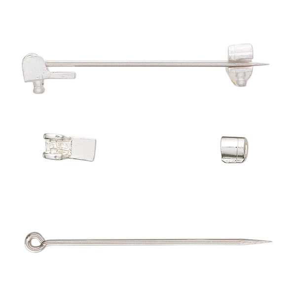 Pin closure, fine silver and nickel silver, 1-3/8 inches. Sold per 3-piece set. image number 0