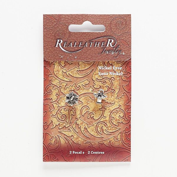 Component, antiqued silver-finished steel and "pewter" (zinc-based alloy), 12x12mm flower with loop and screw fastener. Sold per pkg of 2. image number 0