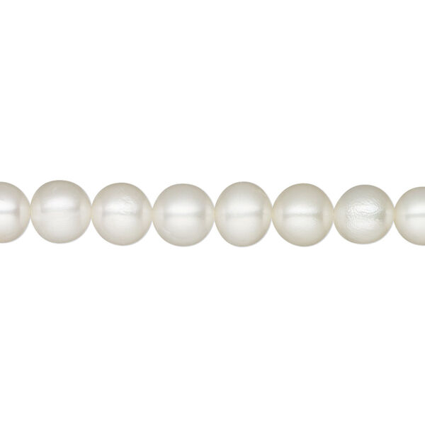 Pearl, White Lotus™, cultured freshwater (bleached), white, 6-6.5mm semi-round, B+ grade, Mohs hardness 2-1/2 to 4. Sold per 15-1/2" to 16" strand. image number 0
