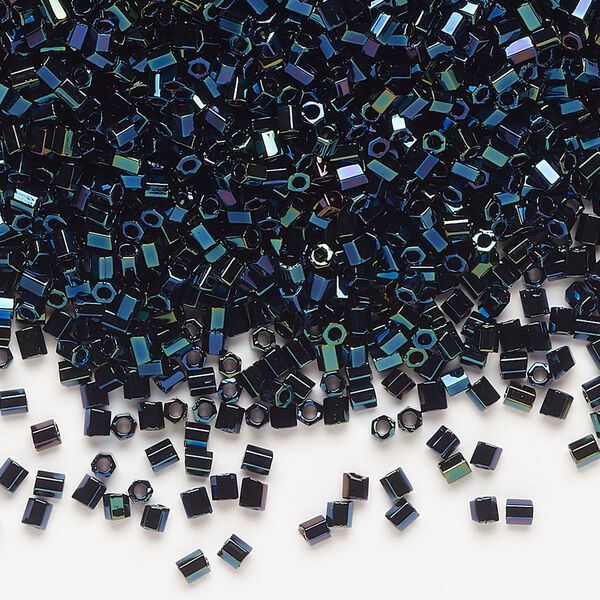 Seed bead, Miyuki, glass, pkg/50g, #11 2-cut hex, opaque metallic iris dark blue (HEX-452). image number 0