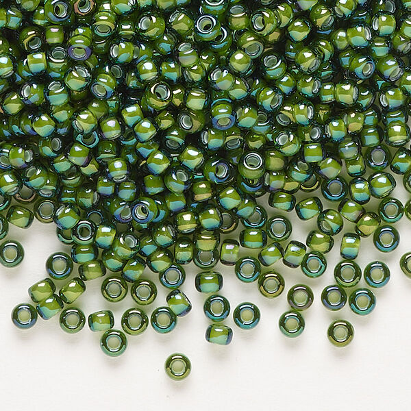 Seed bead, Miyuki, glass, pkg/250g, #8 rocaille, translucent white-lined luster light green, (RR-3764). image number 0